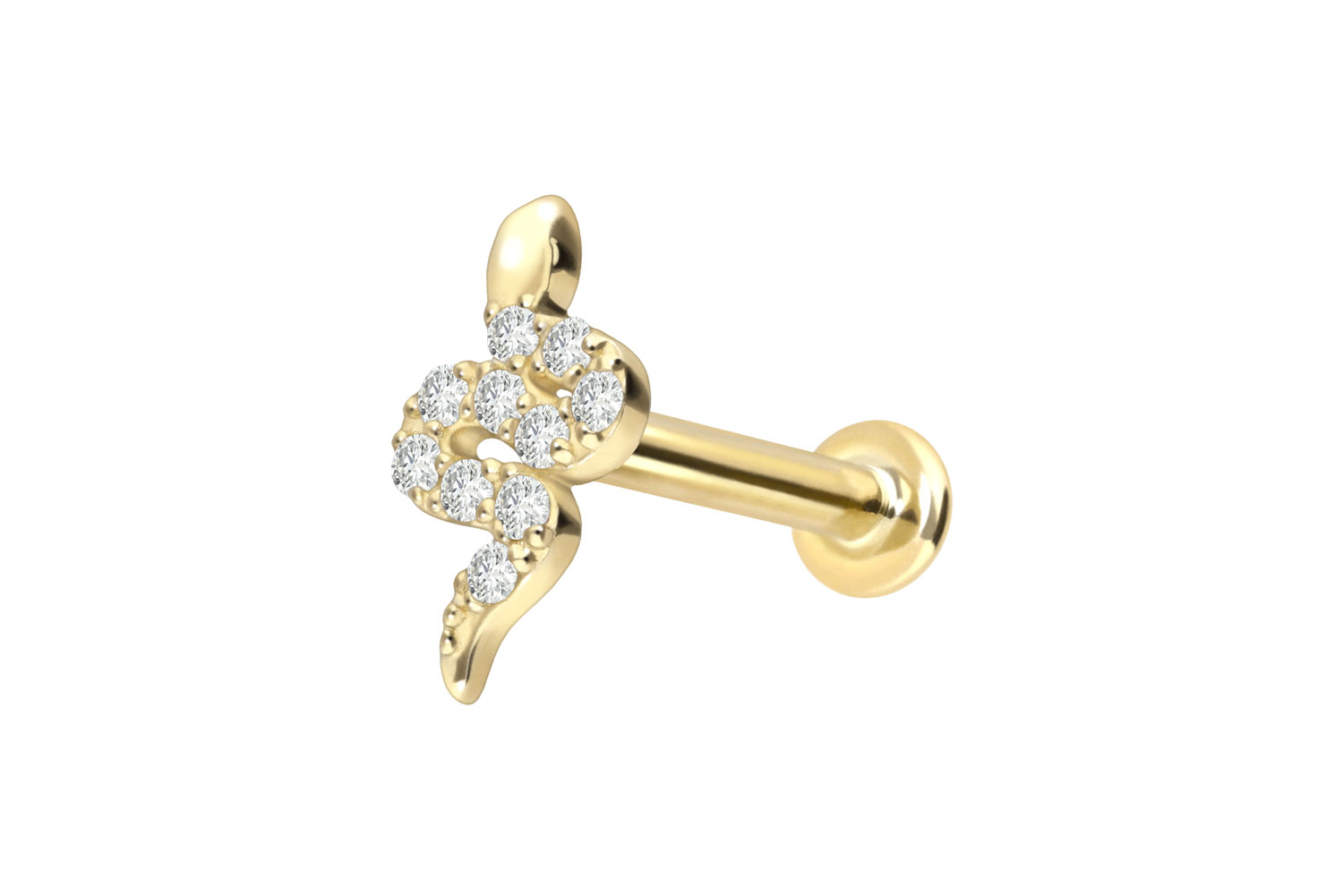 18 Karat Gold Labret Piercing mit Innengewinde DIAMANT-SCHLANGE